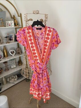 Pink & Orange Floral Wrap Romper